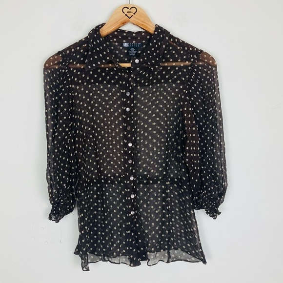 Carole Little Tops - Vintage 90s sheer silk polka dot blouse in chocolate brown. Size medium